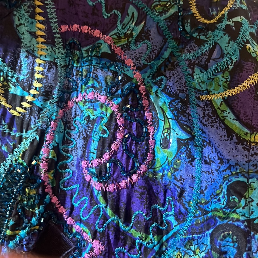 Chicos Women's Open Cardigan Jacket Blue Embroidered Beaded Size 2 (large) - Picture 2 of 3